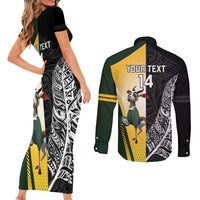 New Zealand and South Africa Rugby Custom Couples Matching Short Sleeve Bodycon Dress and Long Sleeve Button Shirt Maori Silver Fern Springbok Together - Polynesian Pride