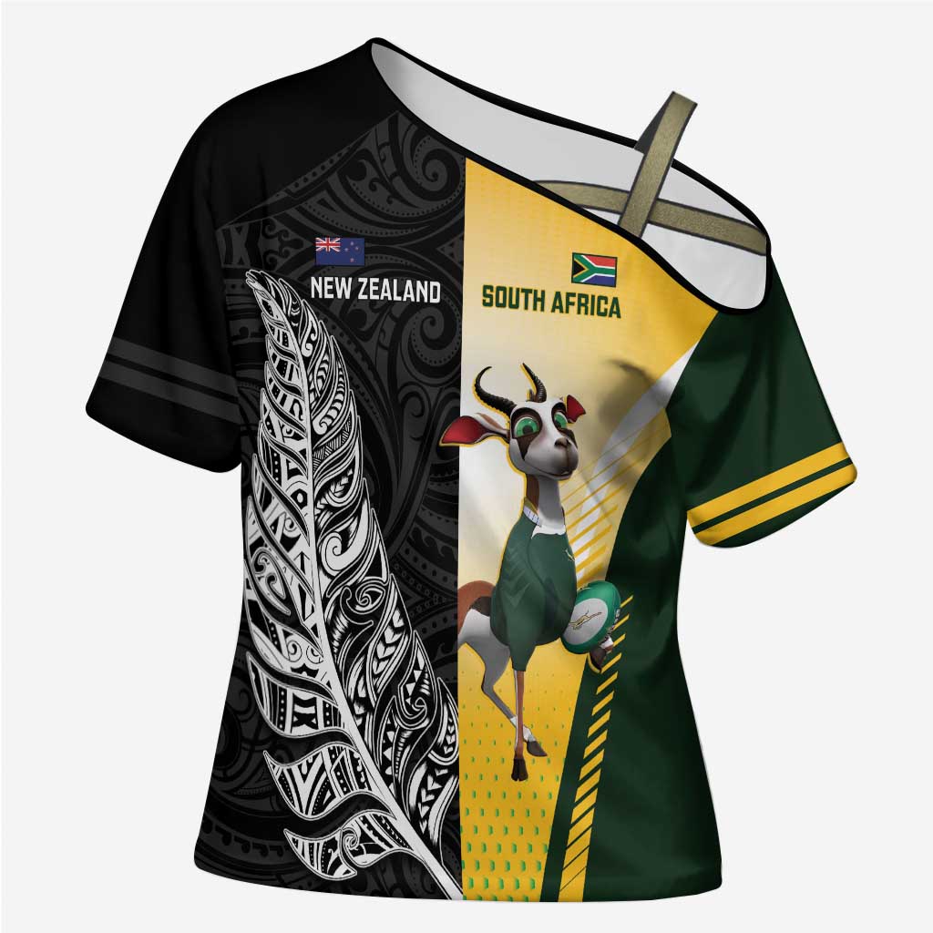 New Zealand and South Africa Rugby Custom Cross Shoulder Shirt Maori Silver Fern Springbok Together - Polynesian Pride