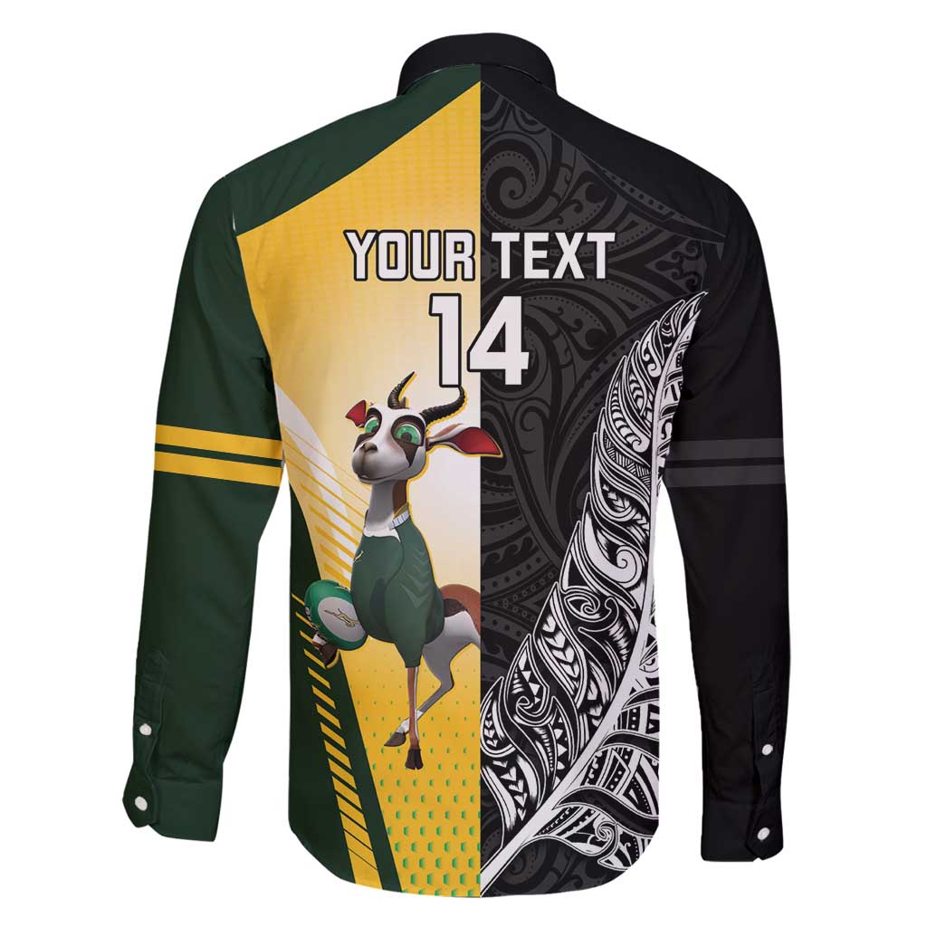 New Zealand and South Africa Rugby Custom Family Matching Off Shoulder Maxi Dress and Hawaiian Shirt Maori Silver Fern Springbok Together LT14 - Polynesian Pride