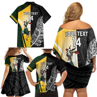 New Zealand and South Africa Rugby Custom Family Matching Off Shoulder Short Dress and Hawaiian Shirt Maori Silver Fern Springbok Together - Polynesian Pride