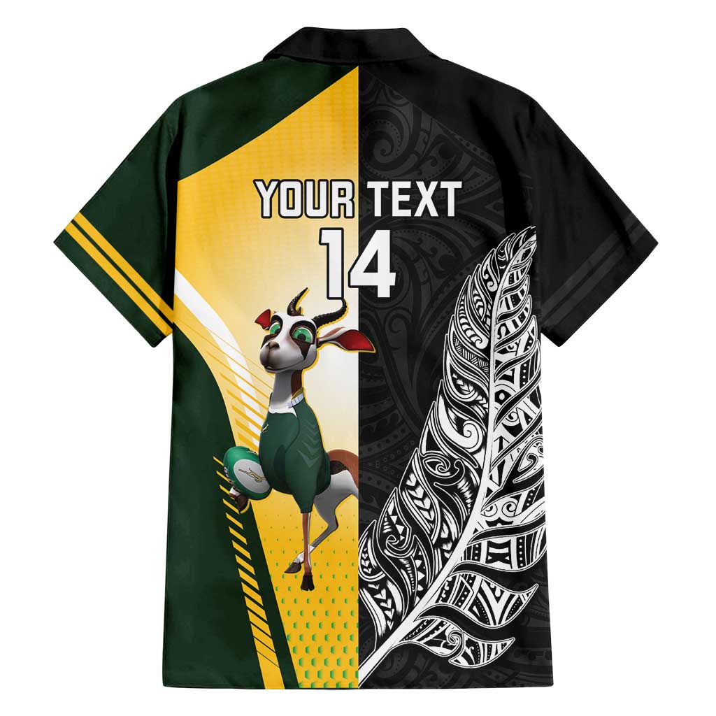 New Zealand and South Africa Rugby Custom Family Matching Off Shoulder Short Dress and Hawaiian Shirt Maori Silver Fern Springbok Together - Polynesian Pride