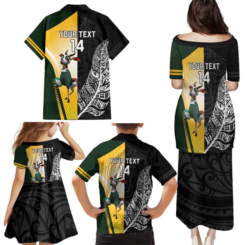 New Zealand and South Africa Rugby Custom Family Matching Puletasi and Hawaiian Shirt Maori Silver Fern Springbok Together - Polynesian Pride