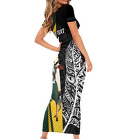 New Zealand and South Africa Rugby Custom Family Matching Short Sleeve Bodycon Dress and Hawaiian Shirt Maori Silver Fern Springbok Together - Polynesian Pride