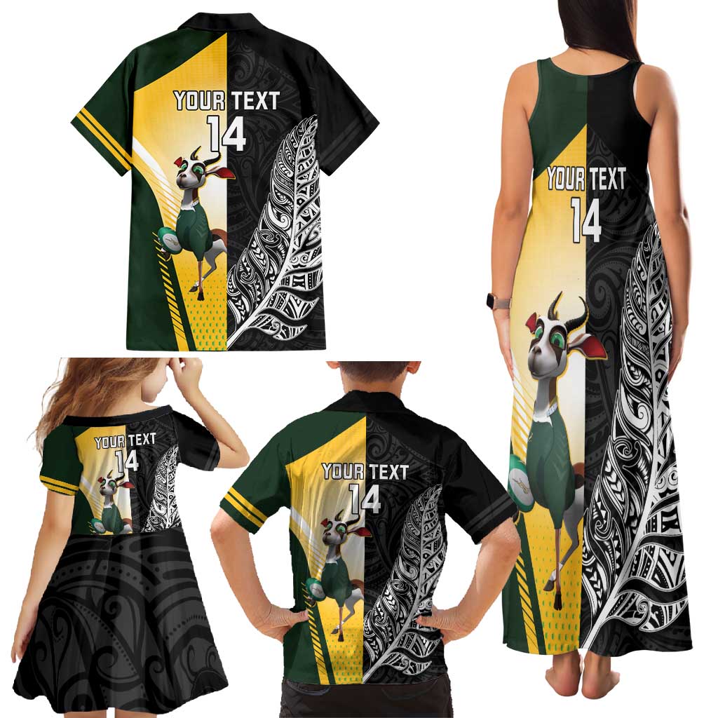 New Zealand and South Africa Rugby Custom Family Matching Tank Maxi Dress and Hawaiian Shirt Maori Silver Fern Springbok Together - Polynesian Pride