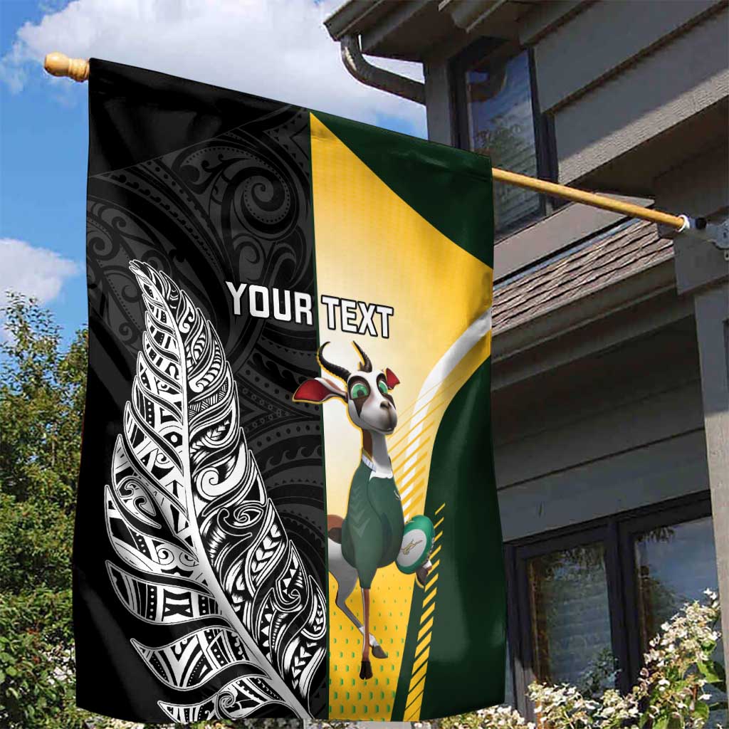 New Zealand and South Africa Rugby Custom Garden Flag Maori Silver Fern Springbok Together - Polynesian Pride