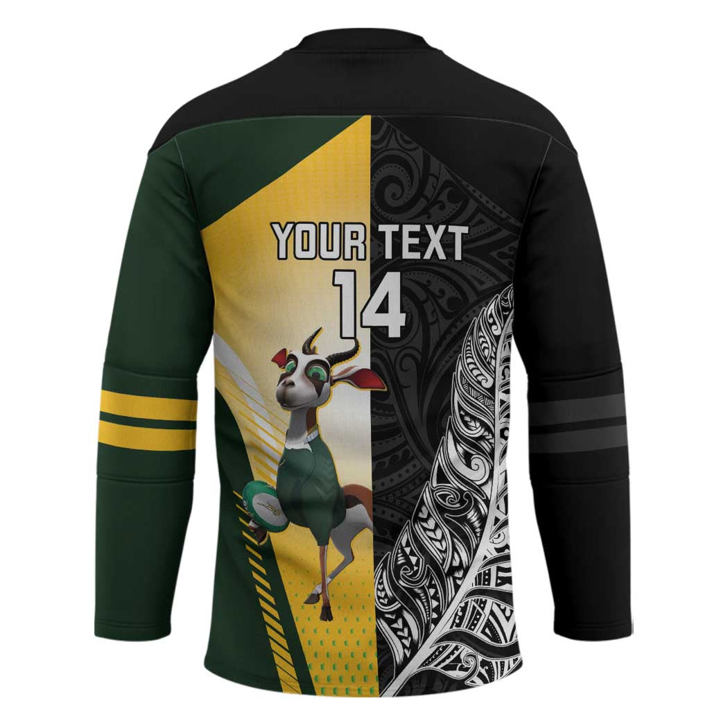 New Zealand and South Africa Rugby Custom Hockey Jersey Maori Silver Fern Springbok Together LT14 - Polynesian Pride