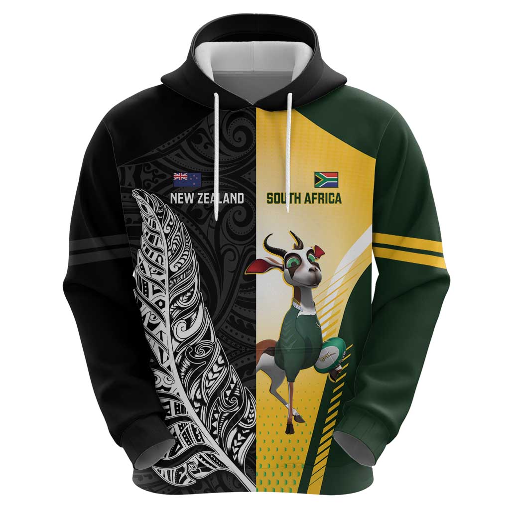 New Zealand and South Africa Rugby Custom Hoodie Maori Silver Fern Springbok Together - Polynesian Pride