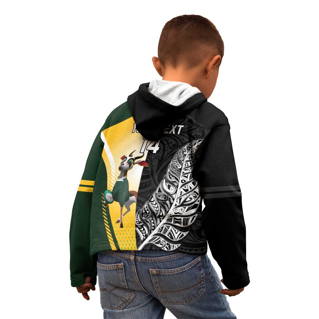 New Zealand and South Africa Rugby Custom Kid Hoodie Maori Silver Fern Springbok Together - Polynesian Pride
