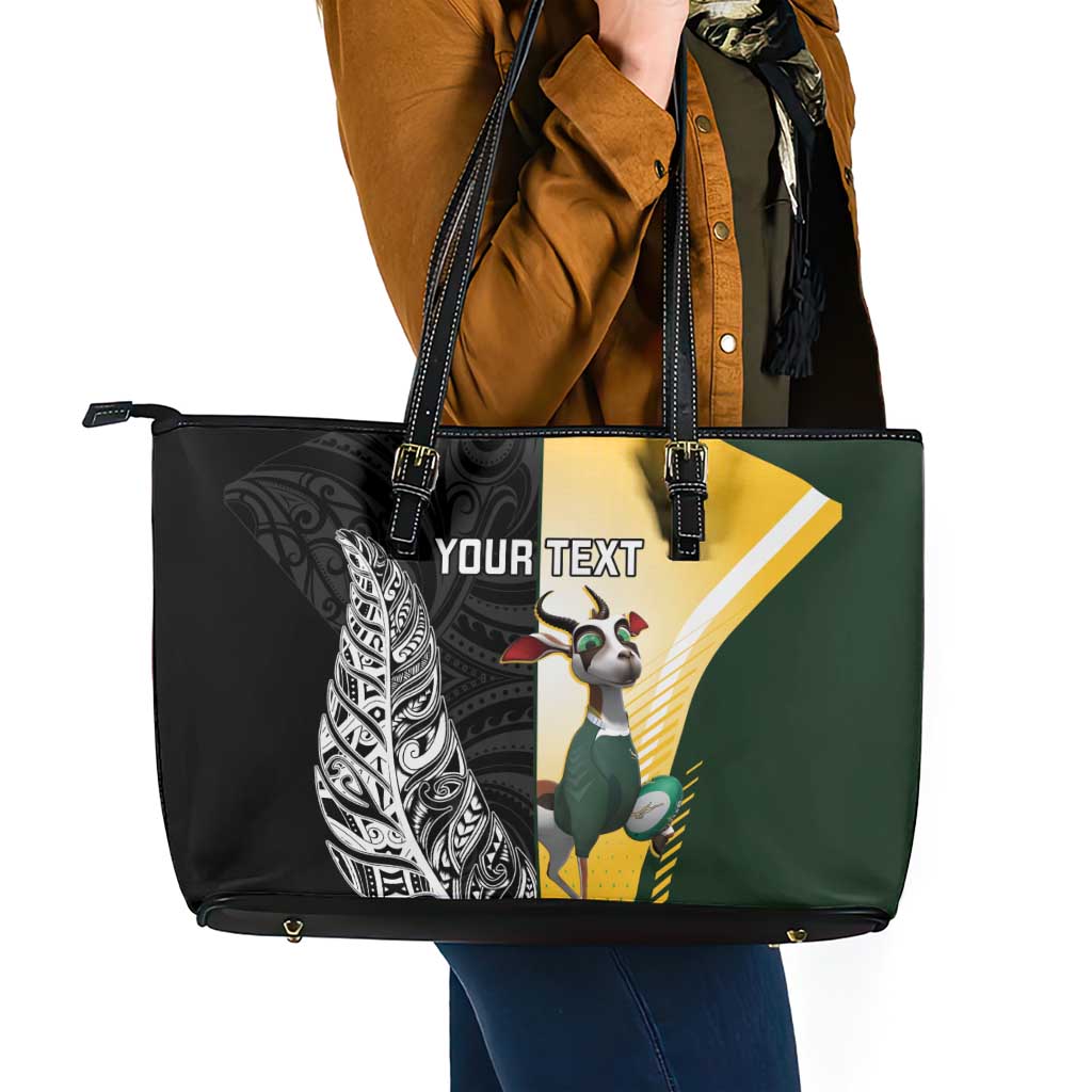 New Zealand and South Africa Rugby Custom Leather Tote Bag Maori Silver Fern Springbok Together - Polynesian Pride