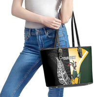 New Zealand and South Africa Rugby Custom Leather Tote Bag Maori Silver Fern Springbok Together - Polynesian Pride