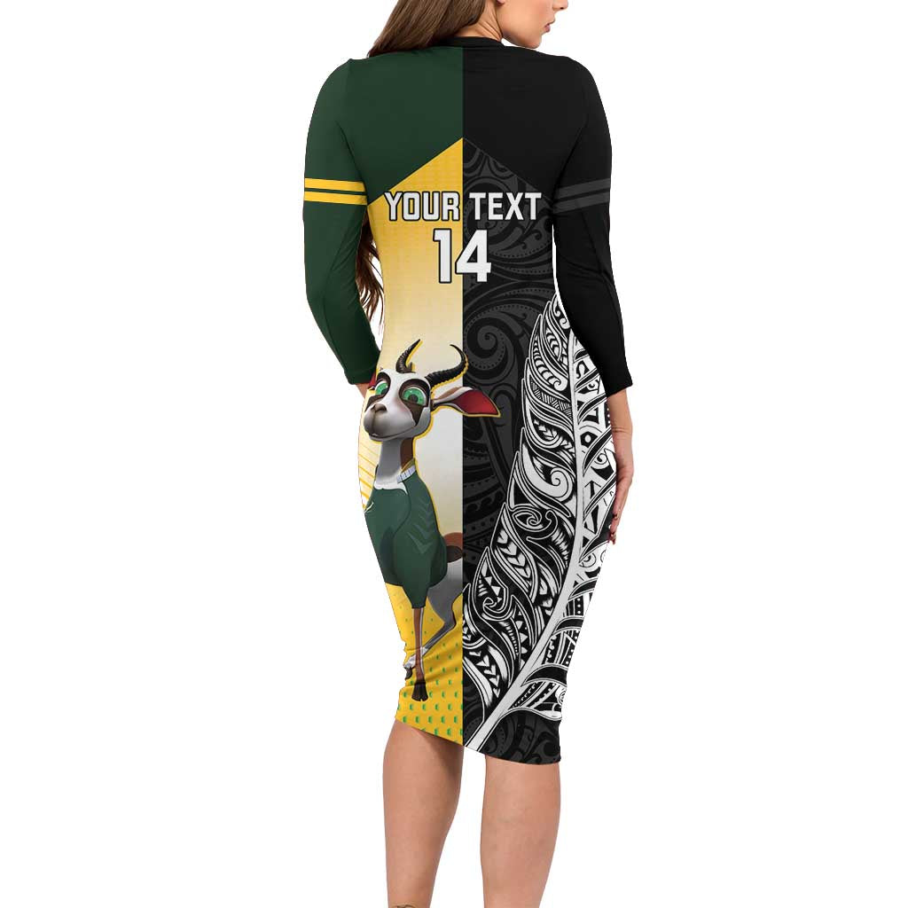 New Zealand and South Africa Rugby Custom Long Sleeve Bodycon Dress Maori Silver Fern Springbok Together LT14 - Polynesian Pride