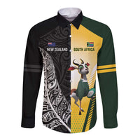 New Zealand and South Africa Rugby Custom Long Sleeve Button Shirt Maori Silver Fern Springbok Together - Polynesian Pride