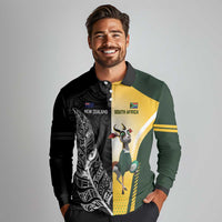 New Zealand and South Africa Rugby Custom Long Sleeve Polo Shirt Maori Silver Fern Springbok Together - Polynesian Pride