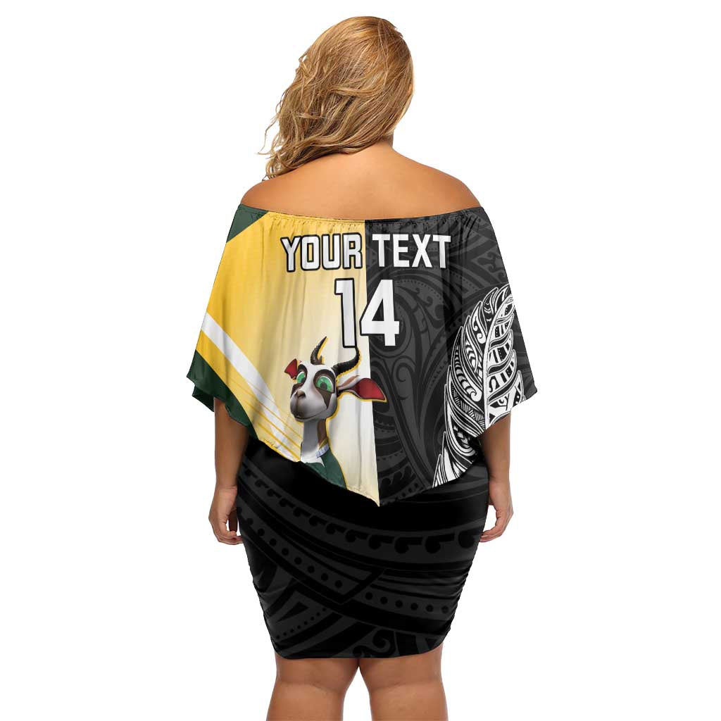 New Zealand and South Africa Rugby Custom Off Shoulder Short Dress Maori Silver Fern Springbok Together LT14 - Polynesian Pride