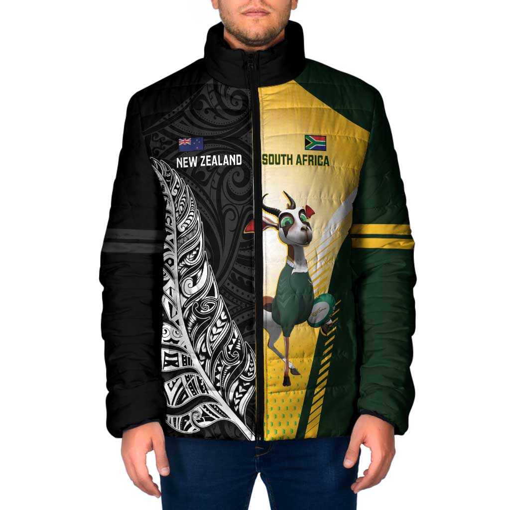 New Zealand and South Africa Rugby Custom Padded Jacket Maori Silver Fern Springbok Together - Polynesian Pride