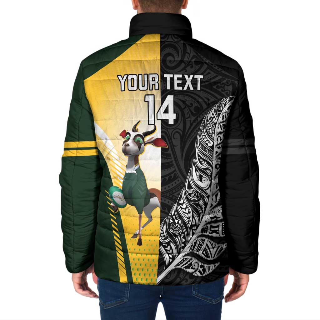 New Zealand and South Africa Rugby Custom Padded Jacket Maori Silver Fern Springbok Together - Polynesian Pride
