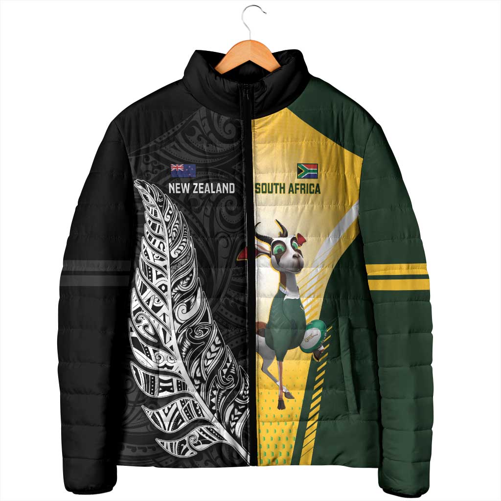 New Zealand and South Africa Rugby Custom Padded Jacket Maori Silver Fern Springbok Together - Polynesian Pride