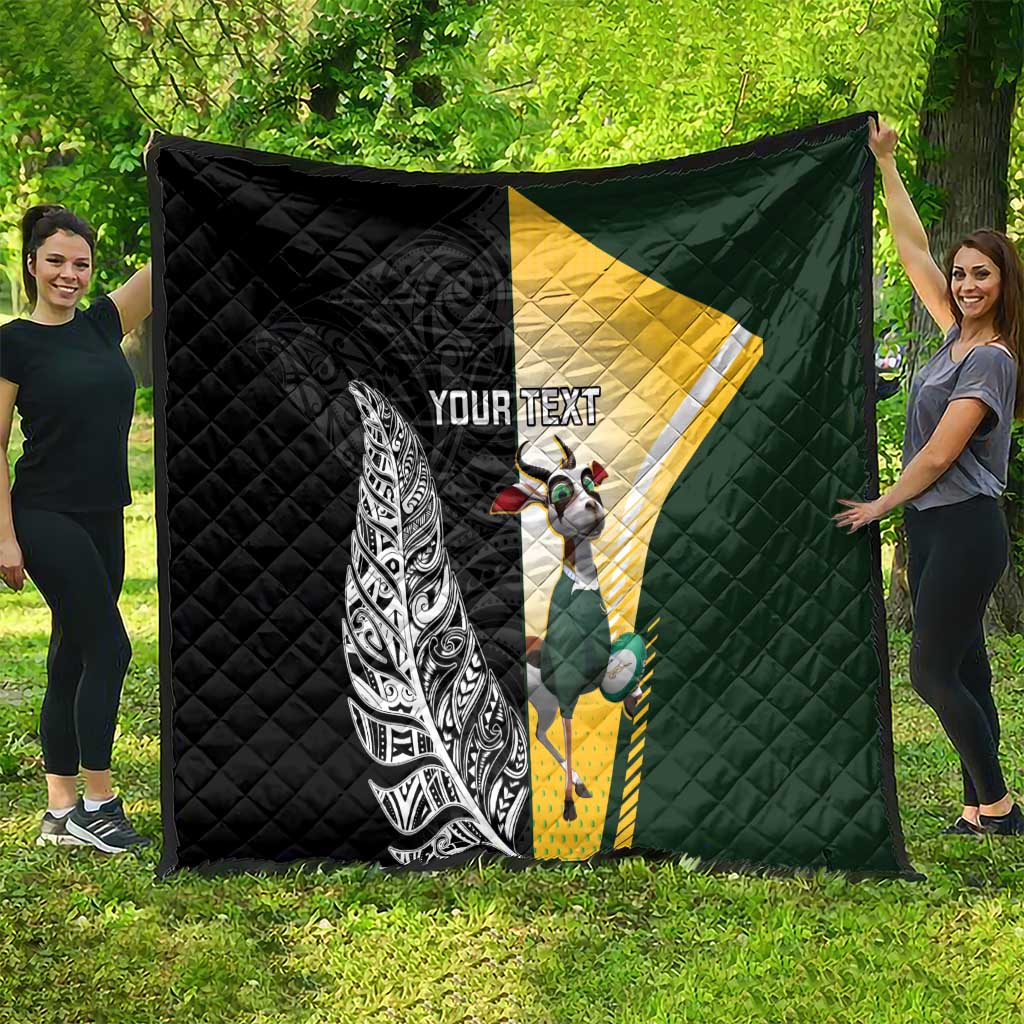 New Zealand and South Africa Rugby Custom Quilt Maori Silver Fern Springbok Together - Polynesian Pride