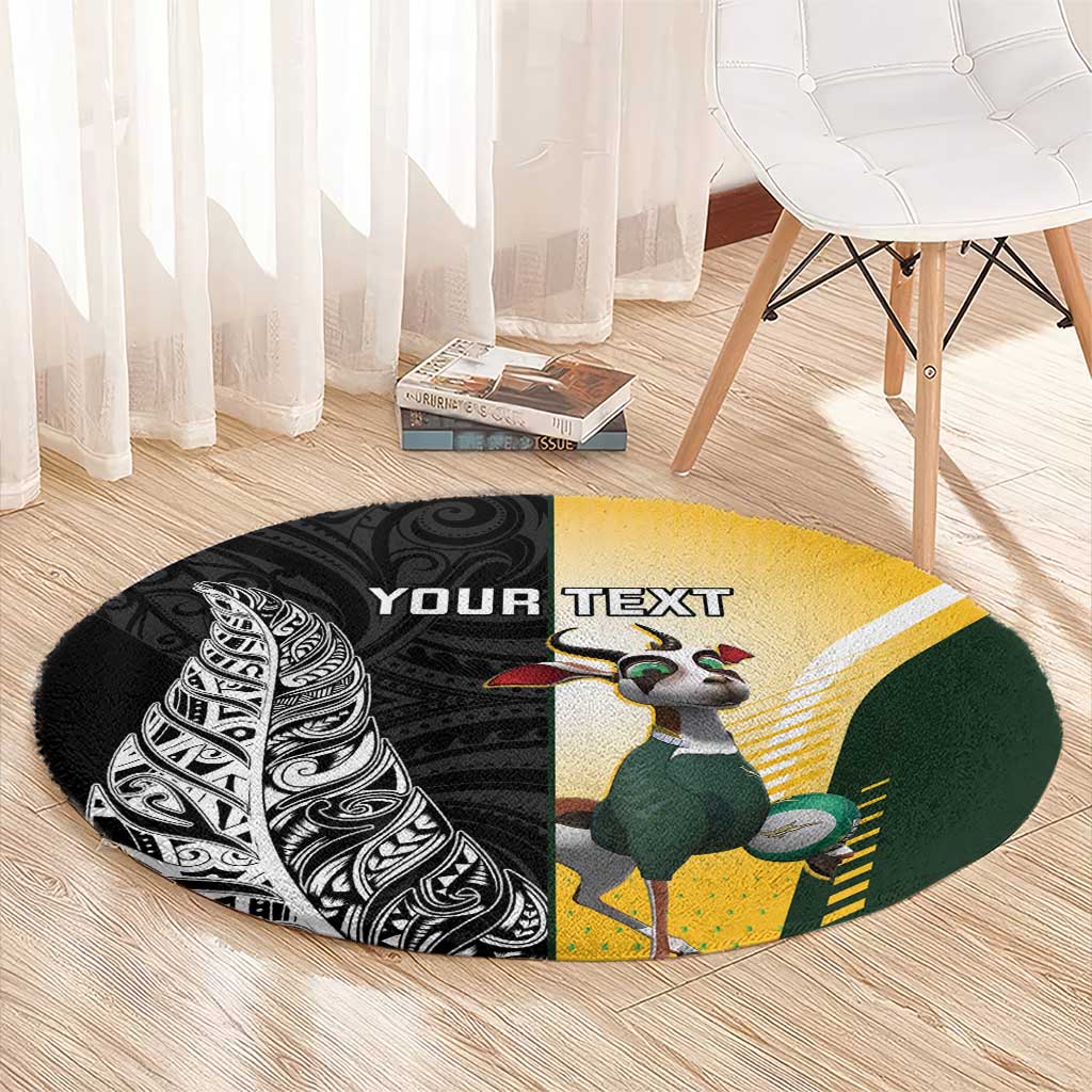 New Zealand and South Africa Rugby Custom Round Carpet Maori Silver Fern Springbok Together LT14 - Polynesian Pride