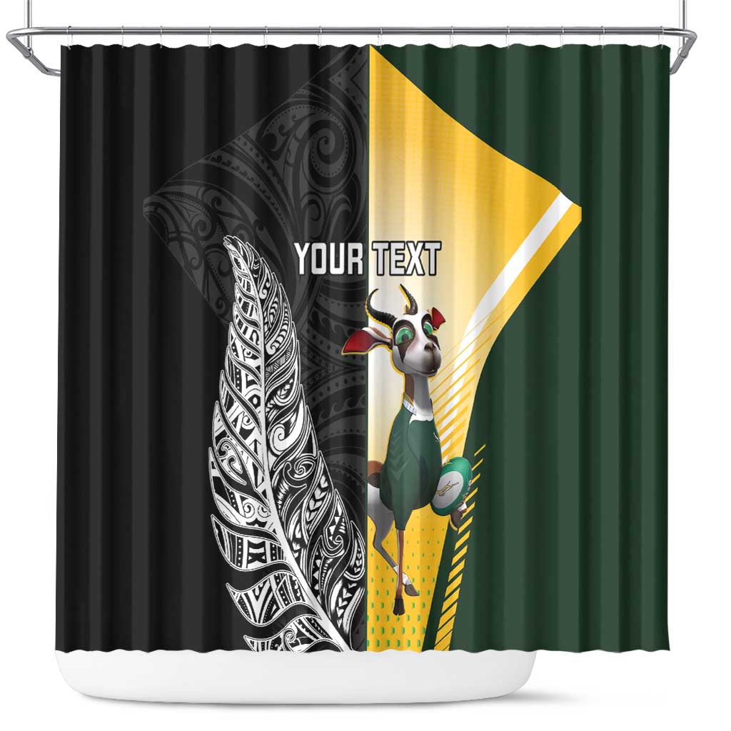 New Zealand and South Africa Rugby Custom Shower Curtain Maori Silver Fern Springbok Together - Polynesian Pride