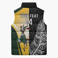 New Zealand and South Africa Rugby Custom Sleeveless Puffer Jacket Maori Silver Fern Springbok Together - Polynesian Pride