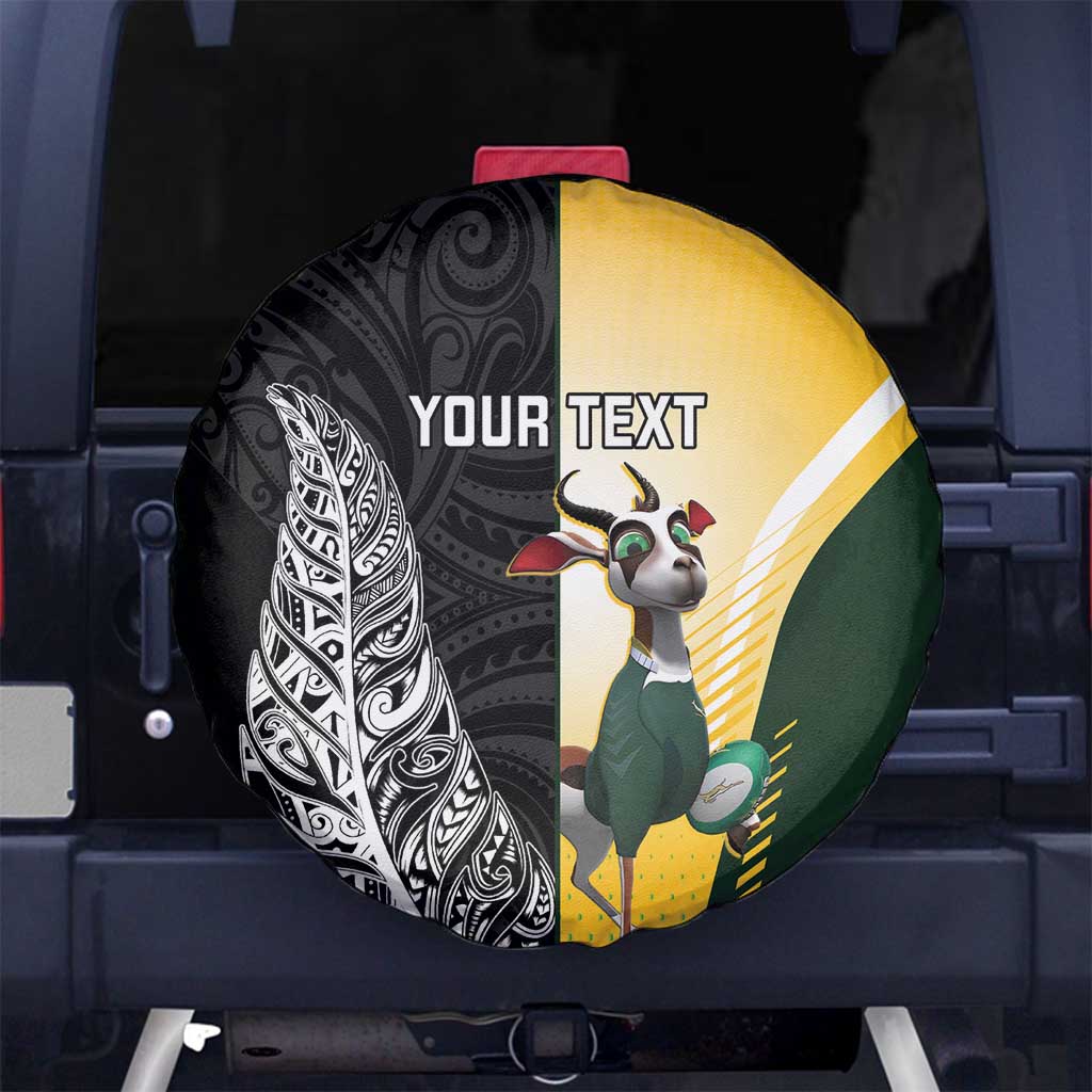 New Zealand and South Africa Rugby Custom Spare Tire Cover Maori Silver Fern Springbok Together LT14 No hole Black - Polynesian Pride