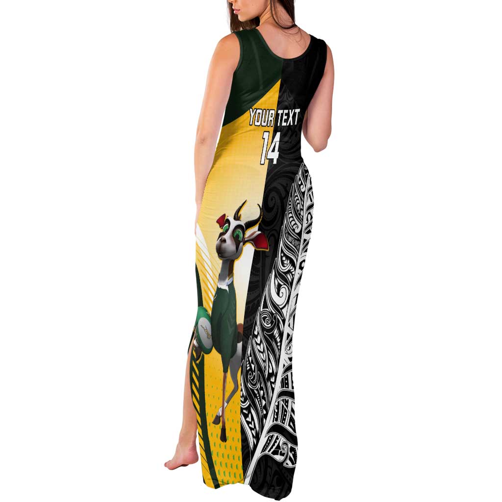 New Zealand and South Africa Rugby Custom Tank Maxi Dress Maori Silver Fern Springbok Together LT14 - Polynesian Pride