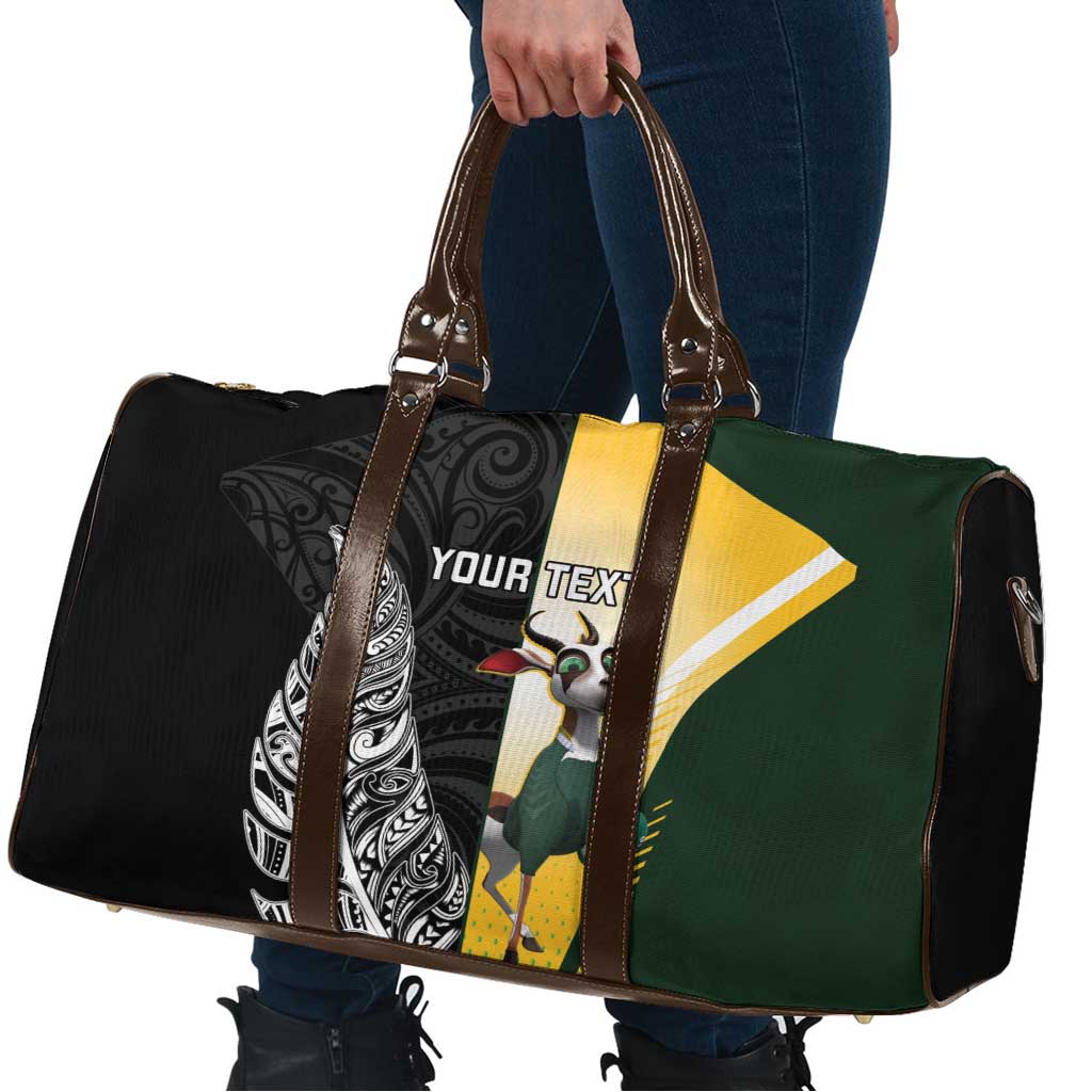 New Zealand and South Africa Rugby Custom Travel Bag Maori Silver Fern Springbok Together - Polynesian Pride