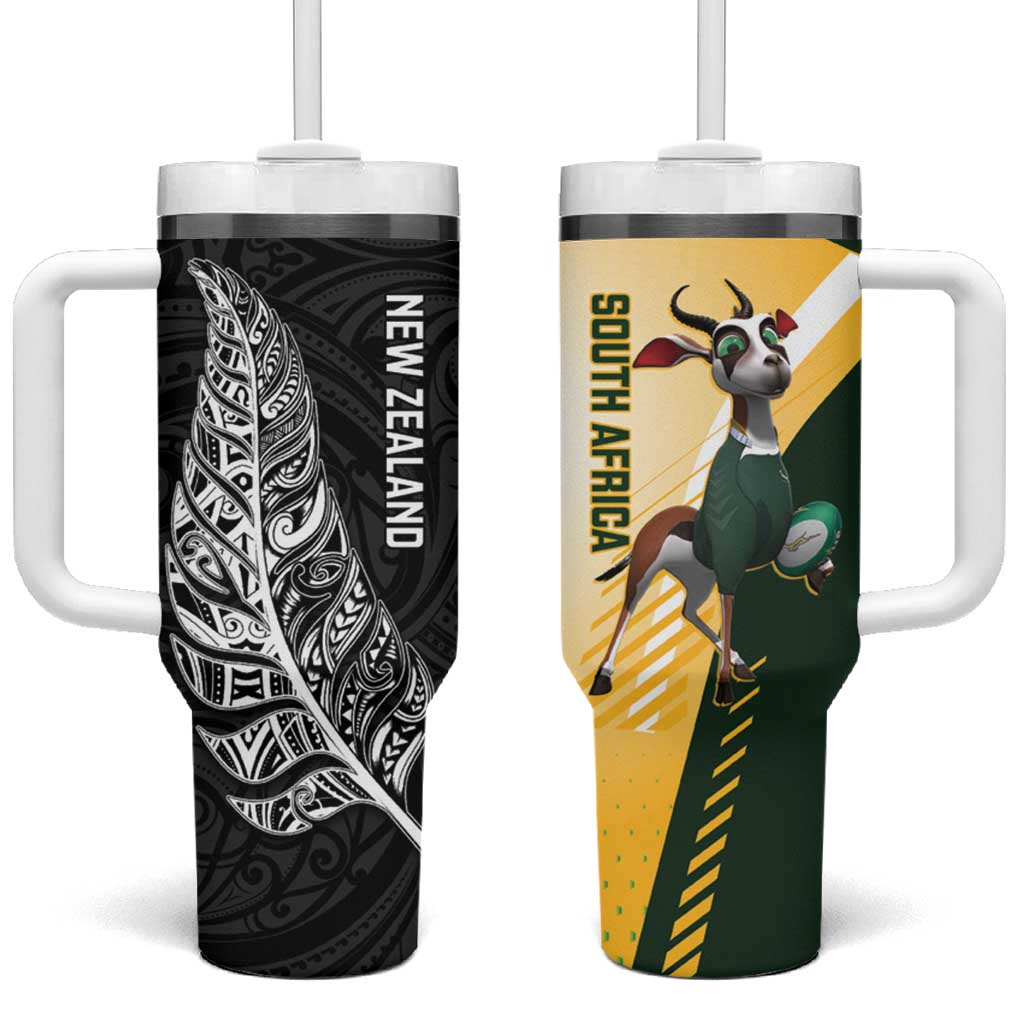 New Zealand and South Africa Rugby Tumbler With Handle Maori Silver Fern Springbok Together - Polynesian Pride
