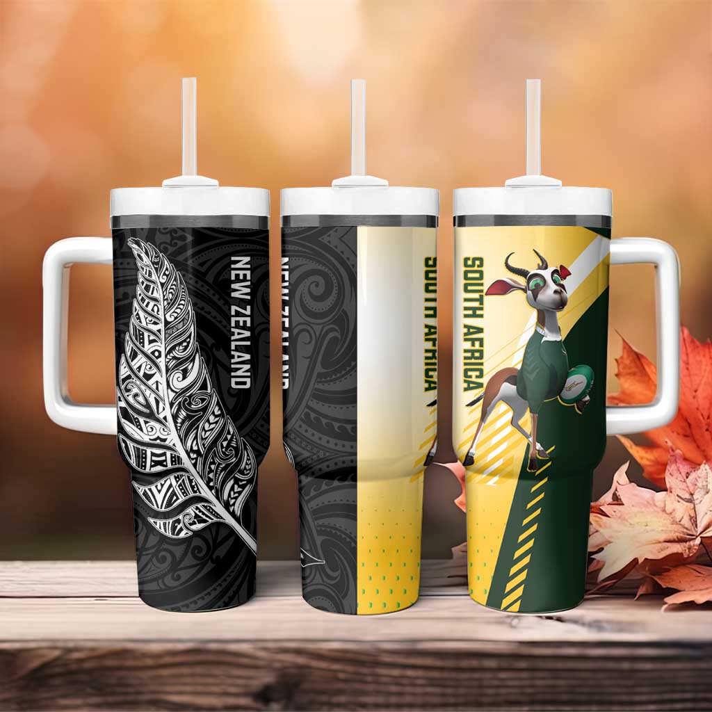 New Zealand and South Africa Rugby Tumbler With Handle Maori Silver Fern Springbok Together - Polynesian Pride