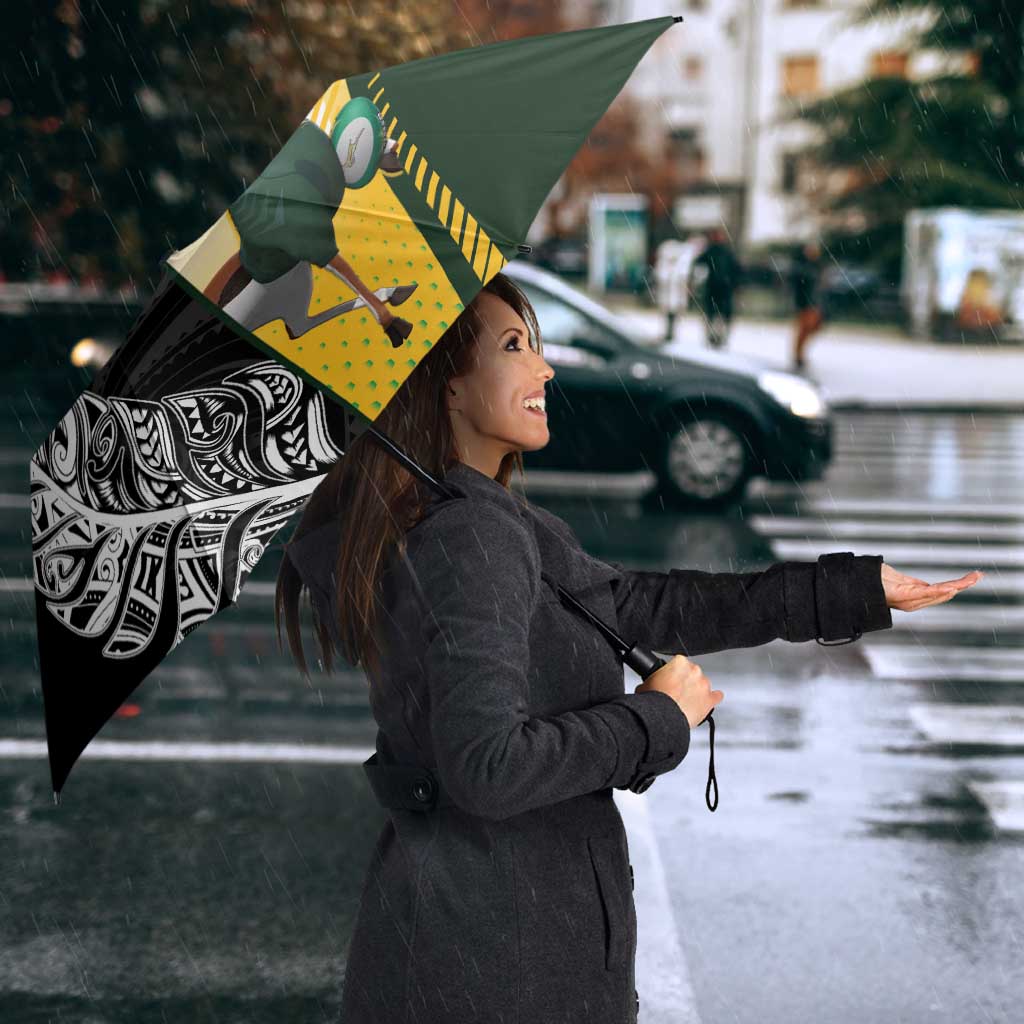New Zealand and South Africa Rugby Custom Umbrella Maori Silver Fern Springbok Together - Polynesian Pride