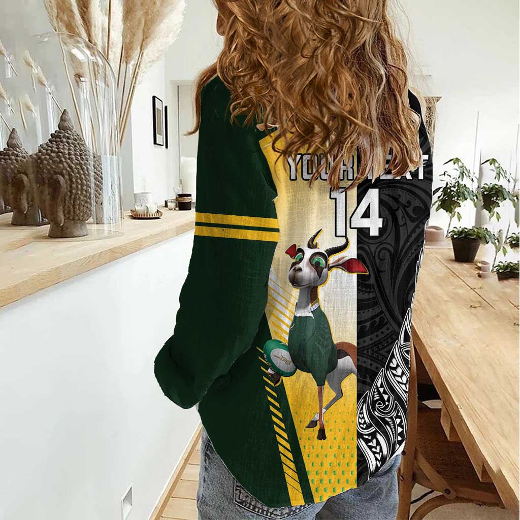 New Zealand and South Africa Rugby Custom Women Casual Shirt Maori Silver Fern Springbok Together - Polynesian Pride