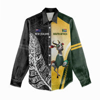 New Zealand and South Africa Rugby Custom Women Casual Shirt Maori Silver Fern Springbok Together - Polynesian Pride