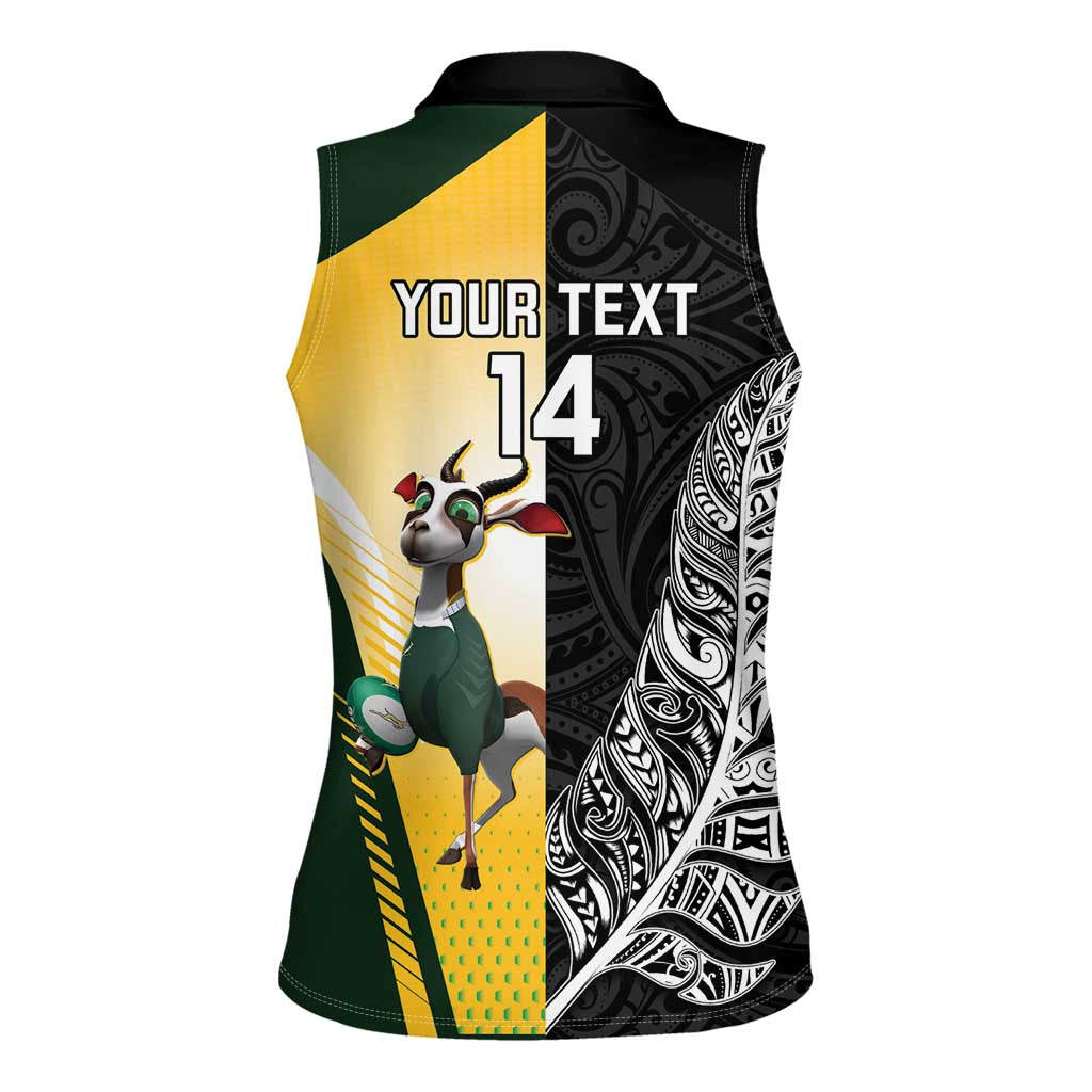 New Zealand and South Africa Rugby Custom Women Sleeveless Polo Shirt Maori Silver Fern Springbok Together - Polynesian Pride
