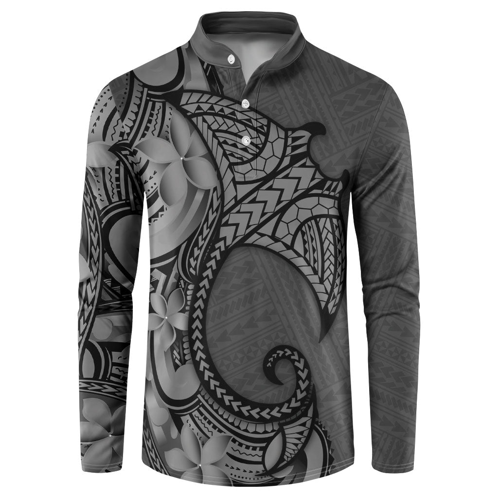 Polynesia Manta Ray Tattoo Button Sweatshirt Tropical Plumeria Gray Polynesian Pattern LT14 Gray - Polynesian Pride