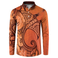 Polynesia Manta Ray Tattoo Button Sweatshirt Tropical Plumeria Orange Polynesian Pattern LT14 Orange - Polynesian Pride