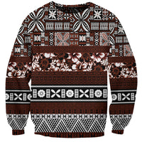 Bula Fiji Sweatshirt Fijian Tapa Masi With Hibiscus Flowers LT14 Unisex Brown - Polynesian Pride