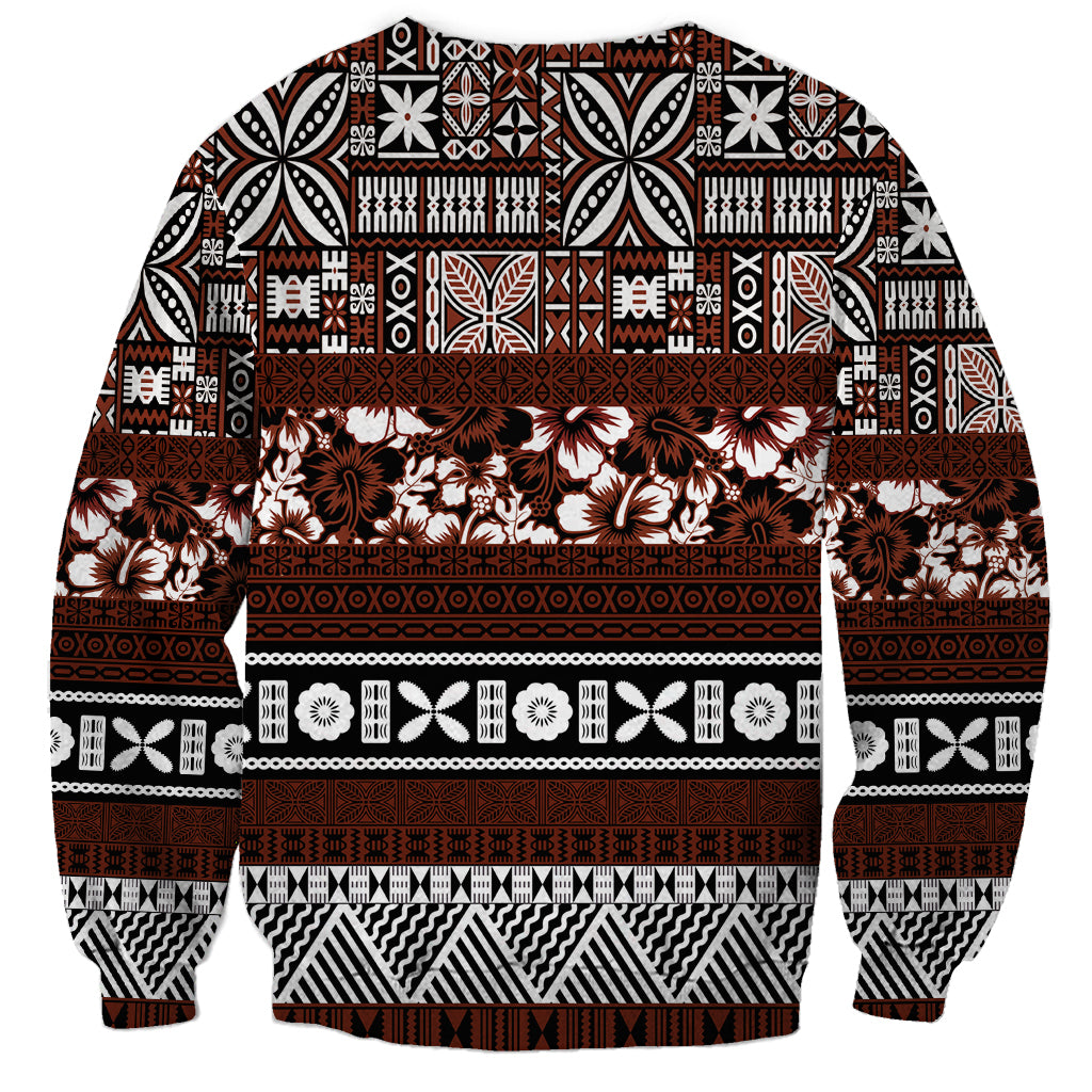 Bula Fiji Sweatshirt Fijian Tapa Masi With Hibiscus Flowers LT14 - Polynesian Pride