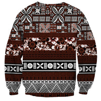 Bula Fiji Sweatshirt Fijian Tapa Masi With Hibiscus Flowers LT14 - Polynesian Pride