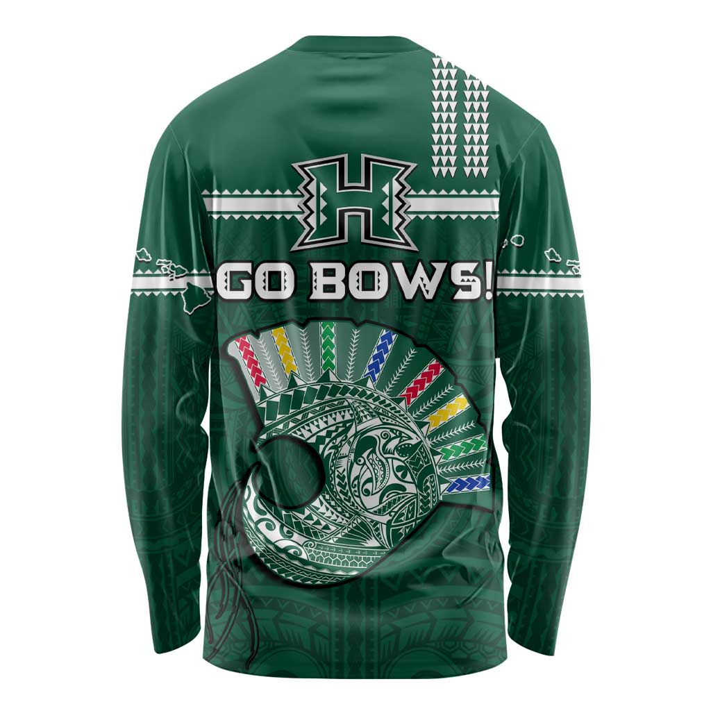 Hawaii Football Long Sleeve Shirt Kakau Rainbow Warriors Helmet Go Bows LT14