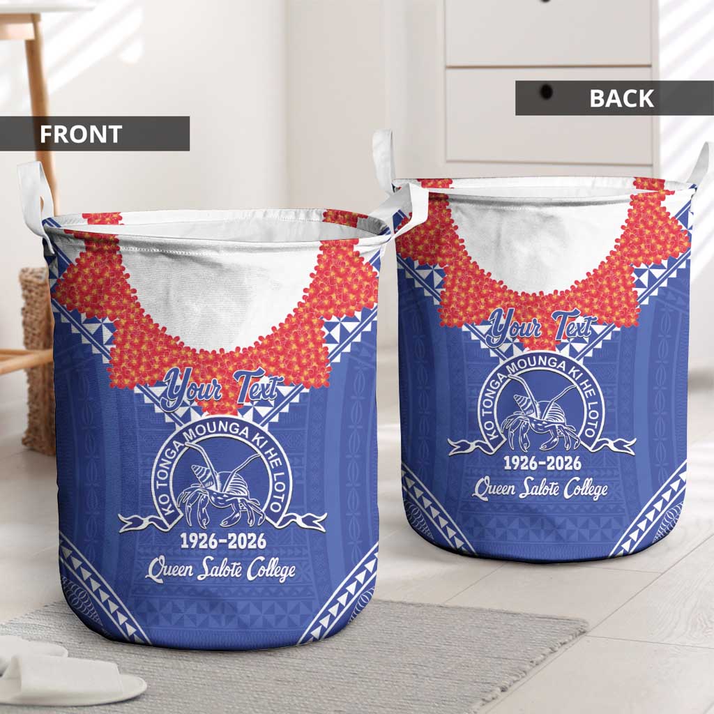 Queen Salote College 100 Years Personalized Laundry Basket Tonga QSC Heilala Lei Blue Ngatu Pattern LT14 - Polynesian Pride