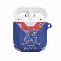 Queen Salote College 100 Years Personalized AirPods Case Tonga QSC Heilala Lei Blue Ngatu Pattern