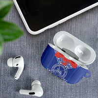 Queen Salote College 100 Years Personalized AirPods Case Tonga QSC Heilala Lei Blue Ngatu Pattern