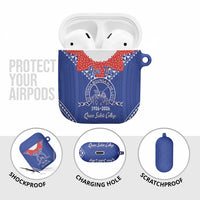 Queen Salote College 100 Years Personalized AirPods Case Tonga QSC Heilala Lei Blue Ngatu Pattern
