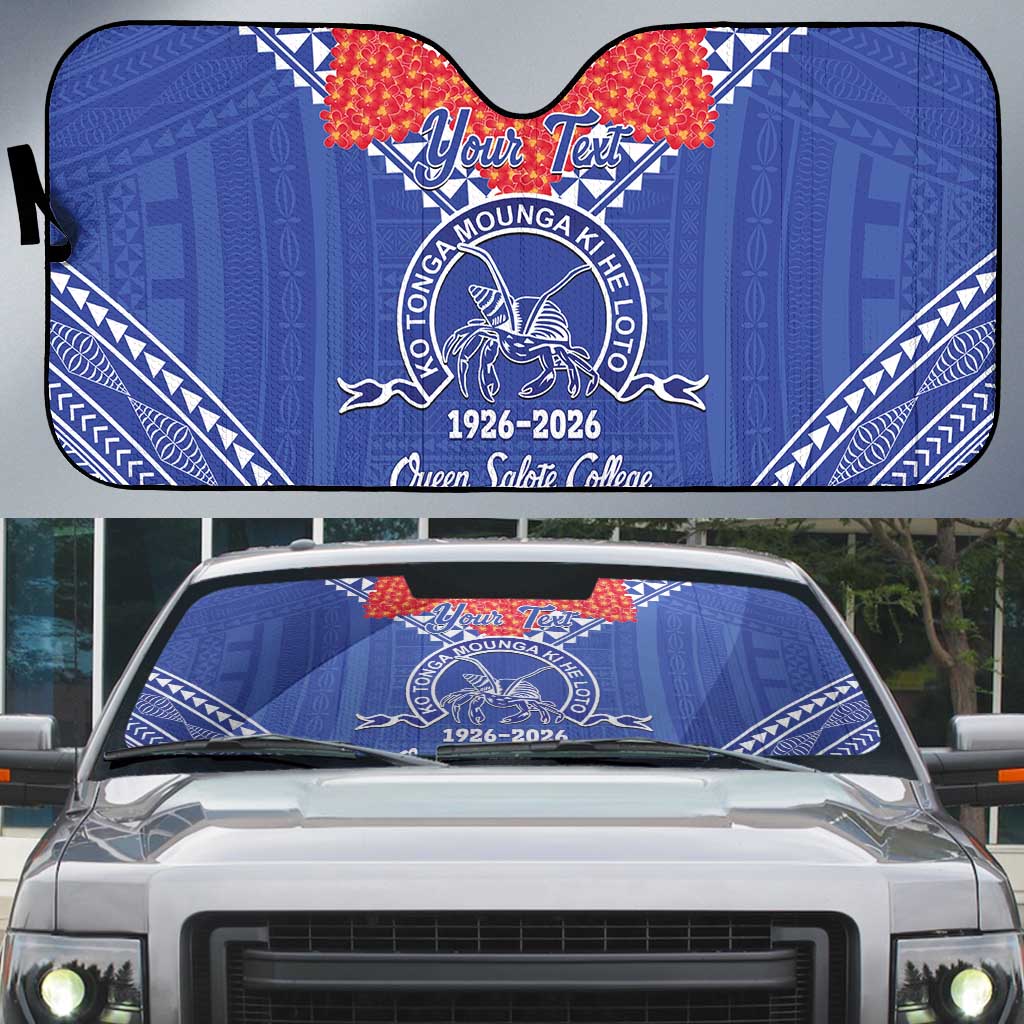 Queen Salote College 100 Years Personalized Auto Sun Shade Tonga QSC Heilala Lei Blue Ngatu Pattern