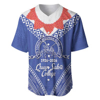 Queen Salote College 100 Years Personalized Baseball Jersey Tonga QSC Heilala Lei Blue Ngatu Pattern