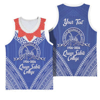 Queen Salote College 100 Years Personalized Basketball Jersey Tonga QSC Heilala Lei Blue Ngatu Pattern