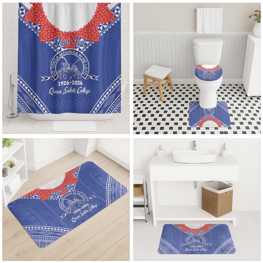 Queen Salote College 100 Years Personalized Bathroom Set Tonga QSC Heilala Lei Blue Ngatu Pattern