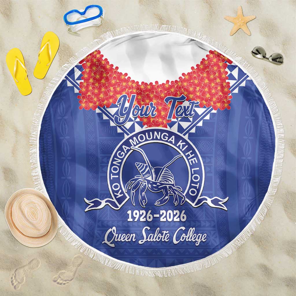Queen Salote College 100 Years Personalized Beach Blanket Tonga QSC Heilala Lei Blue Ngatu Pattern