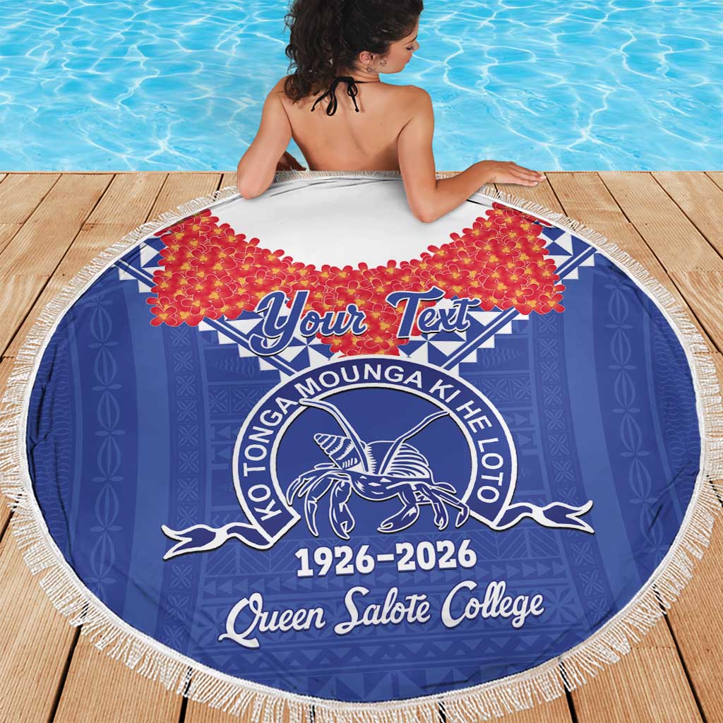 Queen Salote College 100 Years Personalized Beach Blanket Tonga QSC Heilala Lei Blue Ngatu Pattern